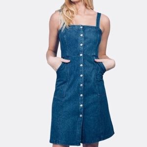 honey punch denim dress Final Sale - Honey Punch - O Ring Zip Up Denim Overall Dress